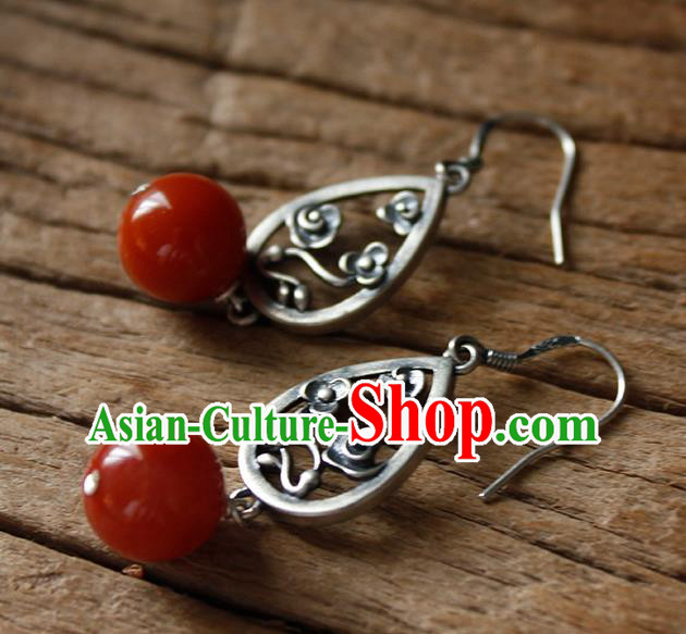 China Handmade National Agate Bead Earrings Traditional Cheongsam Silver Cloud Jewelry China Handmade National Agate Bead Earrings Traditional Cheongsam Silver Cloud Jewelry