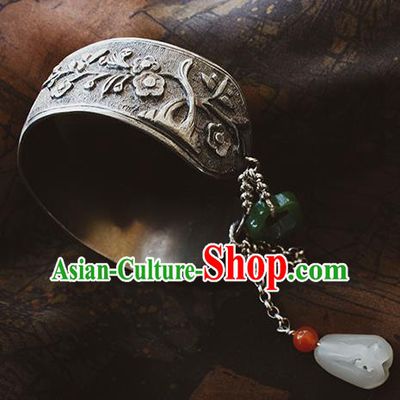 Handmade Chinese Silver Carving Bracelet Traditional Wristlet Accessories Classical Cheongsam Jewelry