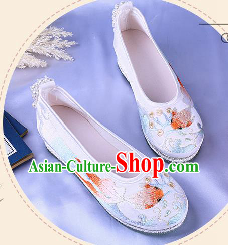China National Embroidery Goldfish Shoes Traditional Handmade White Cloth Shoes Classical Dance Shoes China National Embroidery Goldfish Shoes Traditional Handmade White Cloth Shoes Classical Dance Shoes