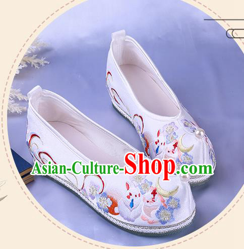 Chinese Traditional Hanfu Shoes Ming Dynasty Embroidered Bow Shoes Ancient Princess White Cloth Shoes Chinese Traditional Hanfu Shoes Ming Dynasty Embroidered Bow Shoes Ancient Princess White Cloth Shoes