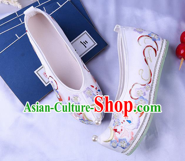 Chinese Traditional Hanfu Shoes Ming Dynasty Embroidered Bow Shoes Ancient Princess White Cloth Shoes Chinese Traditional Hanfu Shoes Ming Dynasty Embroidered Bow Shoes Ancient Princess White Cloth Shoes