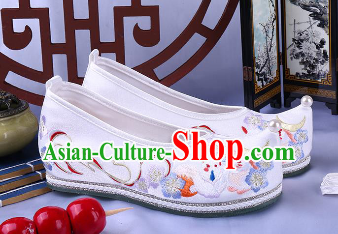 Chinese Traditional Hanfu Shoes Ming Dynasty Embroidered Bow Shoes Ancient Princess White Cloth Shoes Chinese Traditional Hanfu Shoes Ming Dynasty Embroidered Bow Shoes Ancient Princess White Cloth Shoes