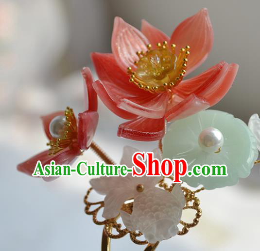 Chinese Traditional Song Dynasty Princess Hair Stick Ancient Palace Lady Red Lotus Goldfish Hairpin Chinese Traditional Song Dynasty Princess Hair Stick Ancient Palace Lady Red Lotus Goldfish Hairpin