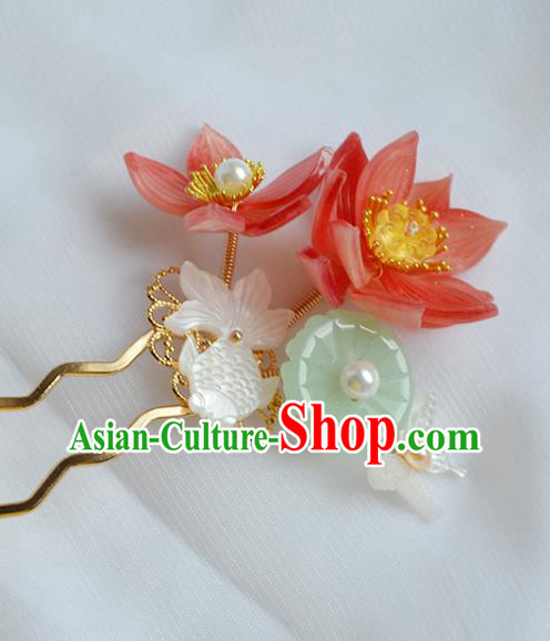 Chinese Traditional Song Dynasty Princess Hair Stick Ancient Palace Lady Red Lotus Goldfish Hairpin Chinese Traditional Song Dynasty Princess Hair Stick Ancient Palace Lady Red Lotus Goldfish Hairpin