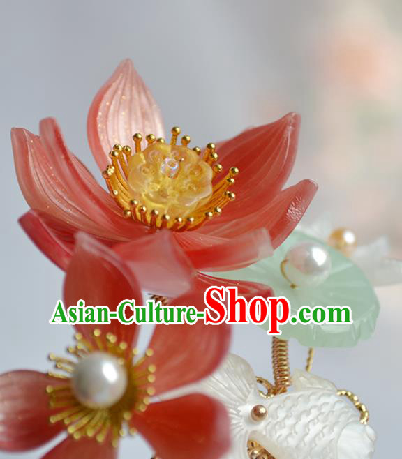 Chinese Traditional Song Dynasty Princess Hair Stick Ancient Palace Lady Red Lotus Goldfish Hairpin Chinese Traditional Song Dynasty Princess Hair Stick Ancient Palace Lady Red Lotus Goldfish Hairpin