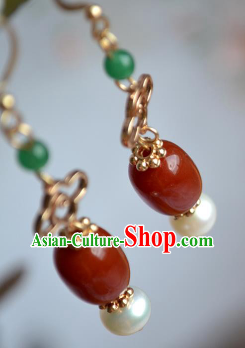 China Classical Agate Ear Accessories Traditional Ming Dynasty Court Lady Earrings China Classical Agate Ear Accessories Traditional Ming Dynasty Court Lady Earrings