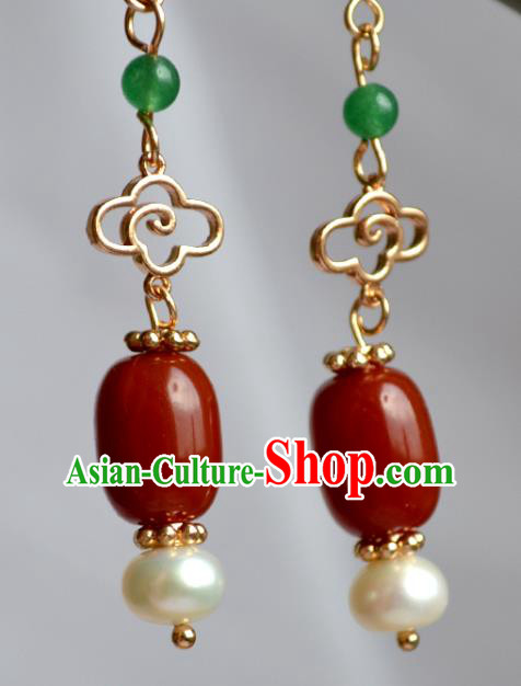 China Classical Agate Ear Accessories Traditional Ming Dynasty Court Lady Earrings China Classical Agate Ear Accessories Traditional Ming Dynasty Court Lady Earrings
