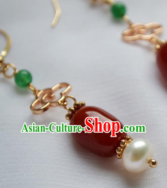 China Classical Agate Ear Accessories Traditional Ming Dynasty Court Lady Earrings China Classical Agate Ear Accessories Traditional Ming Dynasty Court Lady Earrings