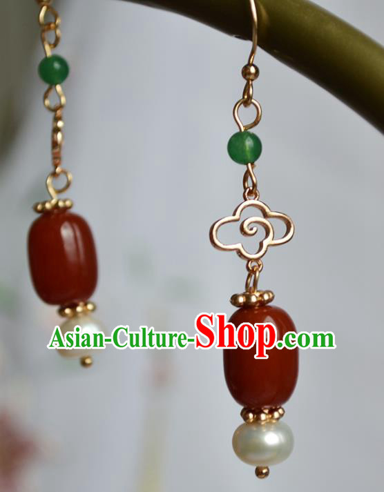 China Classical Agate Ear Accessories Traditional Ming Dynasty Court Lady Earrings China Classical Agate Ear Accessories Traditional Ming Dynasty Court Lady Earrings
