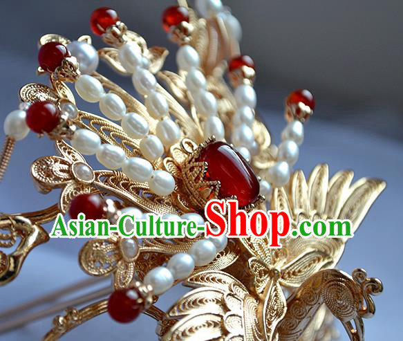 Chinese Traditional Wedding Hair Accessories Ancient Ming Dynasty Bride Golden Phoenix Hair Crown Chinese Traditional Wedding Hair Accessories Ancient Ming Dynasty Bride Golden Phoenix Hair Crown