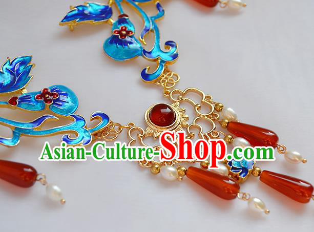 Chinese Ancient Court Lady Tassel Necklace Handmade Traditional Ming Dynasty Cloisonne Necklet Jewelry Chinese Ancient Court Lady Tassel Necklace Handmade Traditional Ming Dynasty Cloisonne Necklet Jewelry
