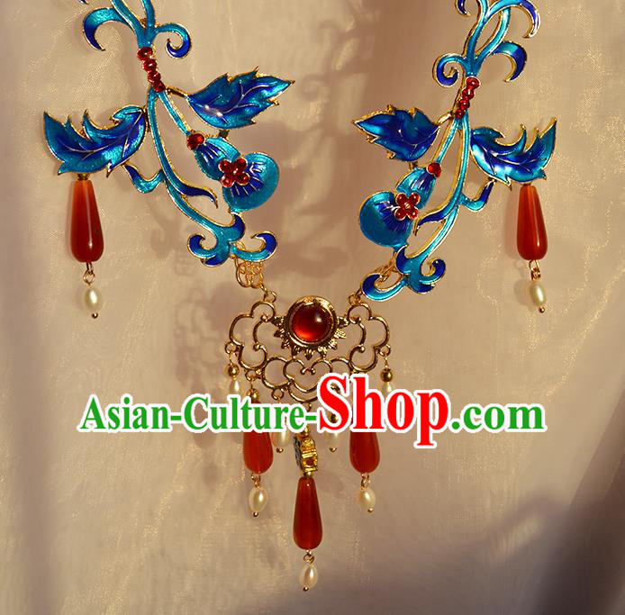 Chinese Ancient Court Lady Tassel Necklace Handmade Traditional Ming Dynasty Cloisonne Necklet Jewelry Chinese Ancient Court Lady Tassel Necklace Handmade Traditional Ming Dynasty Cloisonne Necklet Jewelry