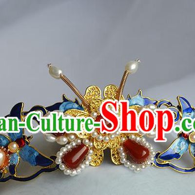 Chinese Traditional Ming Dynasty Court Woman Hair Accessories Ancient Empress Cloisonne Butterfly Hair Crown