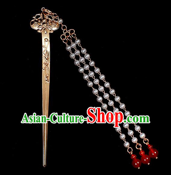 Chinese Traditional Ming Dynasty Court Lady Tassel Hair Stick Ancient Empress Golden Hairpin Chinese Traditional Ming Dynasty Court Lady Tassel Hair Stick Ancient Empress Golden Hairpin