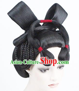 China Traditional Tang Dynasty Palace Lady Wigs Chignon Classical Dance Performance Headdress China Traditional Tang Dynasty Palace Lady Wigs Chignon Classical Dance Performance Headdress