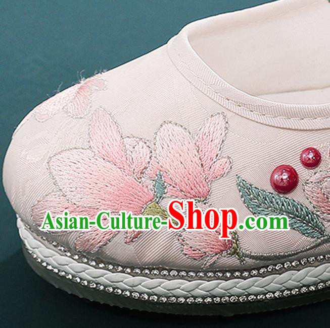 Chinese Classical Dance Shoes Embroidery Mangnolia Shoes Traditional Hanfu Beige Cloth Shoes Chinese Classical Dance Shoes Embroidery Mangnolia Shoes Traditional Hanfu Beige Cloth Shoes