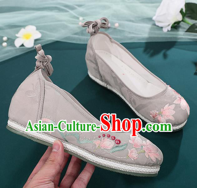 Chinese Embroidery Mangnolia Shoes Traditional Hanfu Grey Cloth Shoes Classical Dance Shoes Chinese Embroidery Mangnolia Shoes Traditional Hanfu Grey Cloth Shoes Classical Dance Shoes