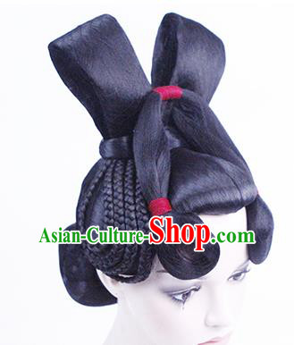 China Classical Dance Performance Headwear Traditional Tang Dynasty Imperial Concubine Wigs Chignon China Classical Dance Performance Headwear Traditional Tang Dynasty Imperial Concubine Wigs Chignon
