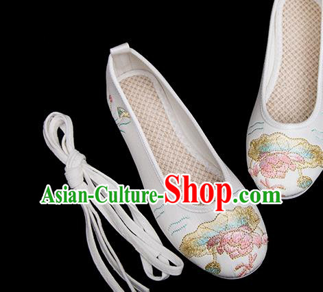 Chinese Handmade White Cloth Shoes Classical Dance Shoes Traditional Embroidered Lotus Shoes Chinese Handmade White Cloth Shoes Classical Dance Shoes Traditional Embroidered Lotus Shoes