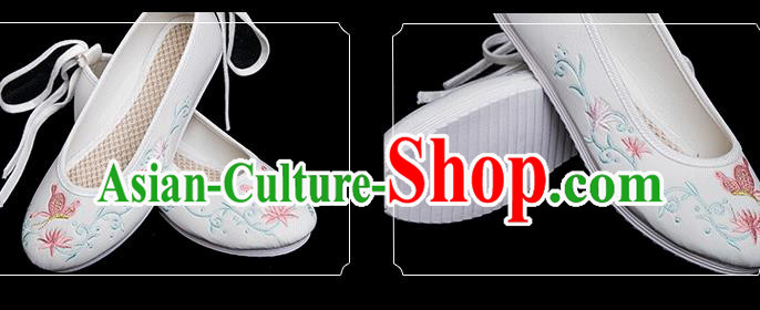 Chinese Classical Dance Shoes Traditional Embroidered Butterfly Shoes Handmade White Cloth Shoes Chinese Classical Dance Shoes Traditional Embroidered Butterfly Shoes Handmade White Cloth Shoes