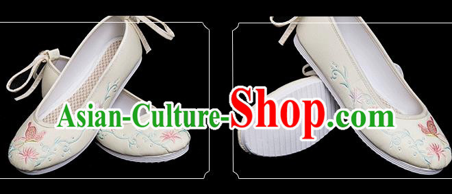 Chinese National Woman Light Yellow Cloth Shoes Classical Dance Shoes Traditional Embroidered Butterfly Shoes Chinese National Woman Light Yellow Cloth Shoes Classical Dance Shoes Traditional Embroidered Butterfly Shoes