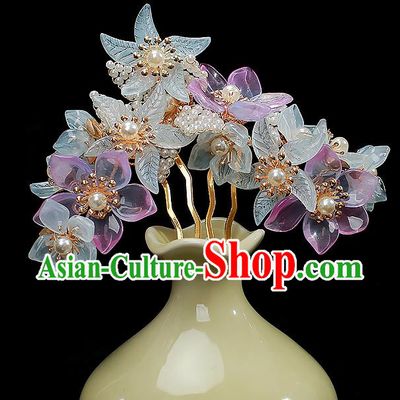 Chinese Ancient Court Lady Flowers Hairpin Traditional Song Dynasty Princess Pearls Hair Comb
