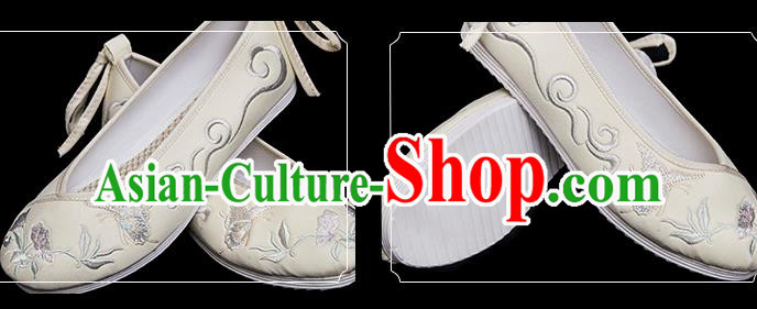 Chinese Classical Embroidered Butterfly Shoes Traditional Light Yellow Cloth Shoes National Woman Shoes Chinese Classical Embroidered Butterfly Shoes Traditional Light Yellow Cloth Shoes National Woman Shoes