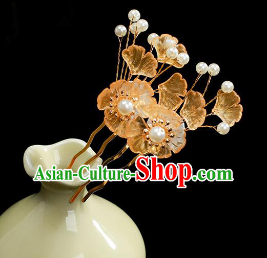 Chinese Ancient Princess Hair Accessories Traditional Hanfu Ginkgo Leaf Hair Comb Chinese Ancient Princess Hair Accessories Traditional Hanfu Ginkgo Leaf Hair Comb