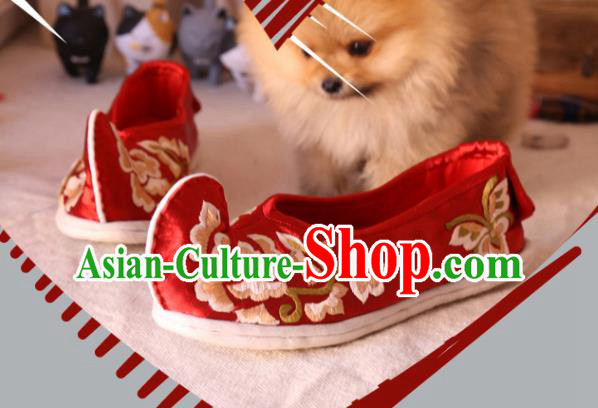 Chinese Traditional Wedding Shoes National Bride Shoes Embroidered Red Satin Shoes Chinese Traditional Wedding Shoes National Bride Shoes Embroidered Red Satin Shoes