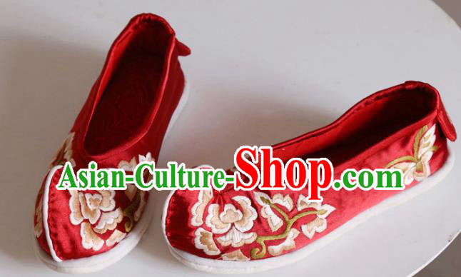 Chinese Traditional Wedding Shoes National Bride Shoes Embroidered Red Satin Shoes Chinese Traditional Wedding Shoes National Bride Shoes Embroidered Red Satin Shoes