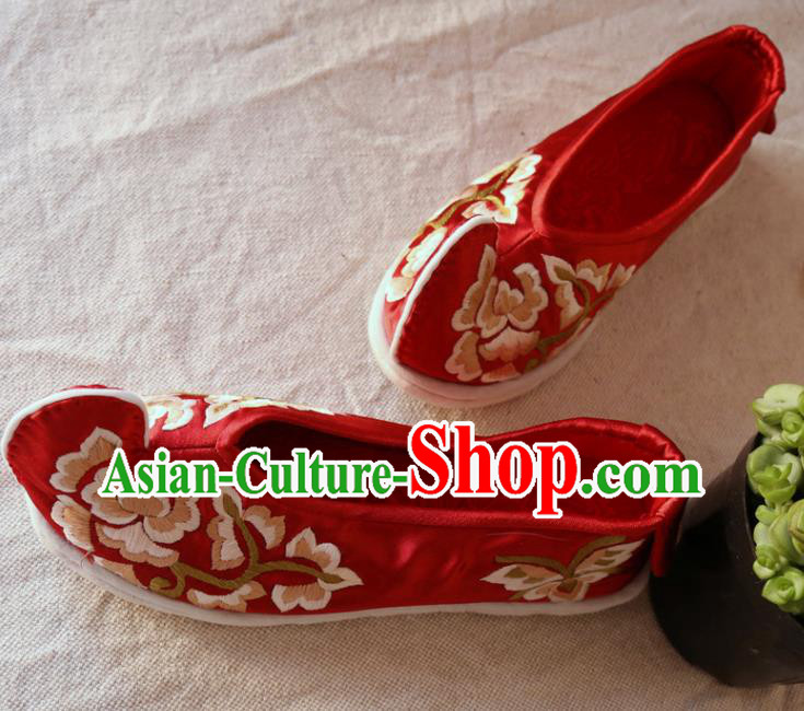 Chinese Traditional Wedding Shoes National Bride Shoes Embroidered Red Satin Shoes Chinese Traditional Wedding Shoes National Bride Shoes Embroidered Red Satin Shoes