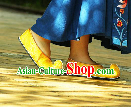 Chinese Classical Dragons Pattern Shoes Hand Golden Brocade Shoes Traditional Ancient Empress Shoes Chinese Classical Dragons Pattern Shoes Hand Golden Brocade Shoes Traditional Ancient Empress Shoes