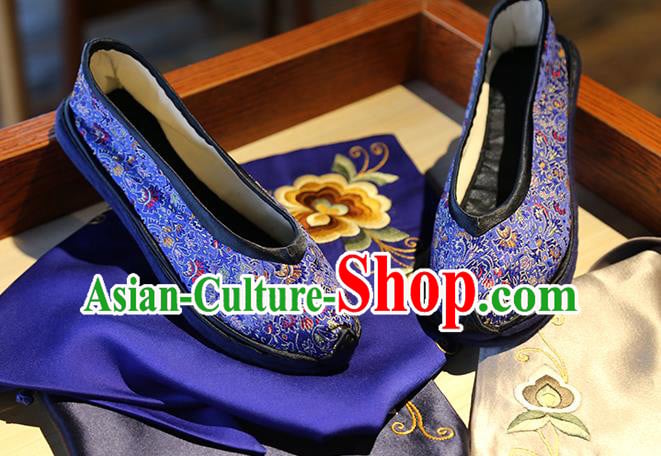 Chinese Classical Cockscomb Pattern Brocade Shoes Handmade Royalblue Shoes Traditional Yunnan Ethnic Wedding Shoes Chinese Classical Cockscomb Pattern Brocade Shoes Handmade Royalblue Shoes Traditional Yunnan Ethnic Wedding Shoes