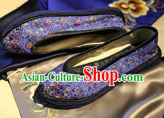 Chinese Classical Cockscomb Pattern Brocade Shoes Handmade Royalblue Shoes Traditional Yunnan Ethnic Wedding Shoes Chinese Classical Cockscomb Pattern Brocade Shoes Handmade Royalblue Shoes Traditional Yunnan Ethnic Wedding Shoes