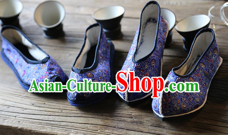 Chinese Handmade Classical Cockscomb Pattern Brocade Shoes Traditional Royalblue Dance Shoes Chinese Handmade Classical Cockscomb Pattern Brocade Shoes Traditional Royalblue Dance Shoes