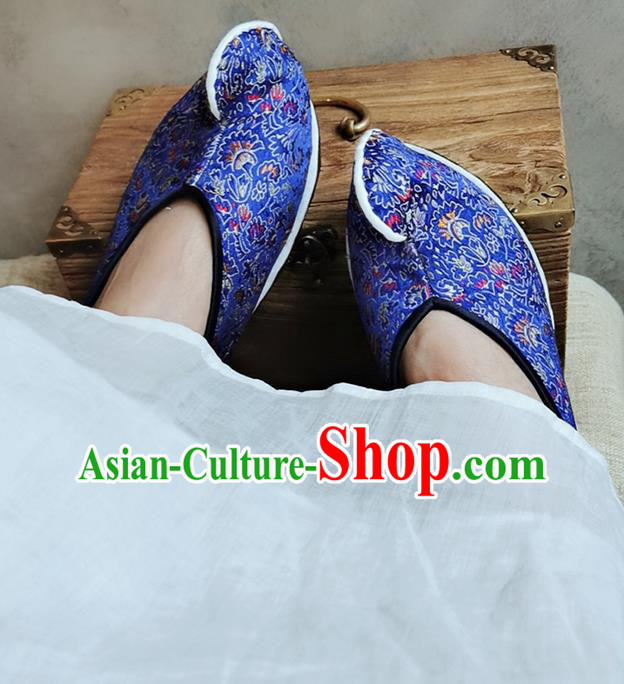 Chinese Handmade Classical Cockscomb Pattern Brocade Shoes Traditional Royalblue Dance Shoes Chinese Handmade Classical Cockscomb Pattern Brocade Shoes Traditional Royalblue Dance Shoes