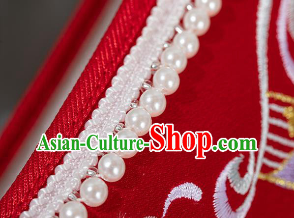 Chinese National Wedding Red Embroidered Shoes Traditional Pearls Tassel Shoes Classical Wedge Heel Shoes Chinese National Wedding Red Embroidered Shoes Traditional Pearls Tassel Shoes Classical Wedge Heel Shoes