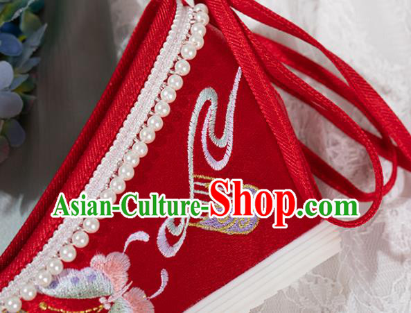Chinese National Wedding Red Embroidered Shoes Traditional Pearls Tassel Shoes Classical Wedge Heel Shoes Chinese National Wedding Red Embroidered Shoes Traditional Pearls Tassel Shoes Classical Wedge Heel Shoes
