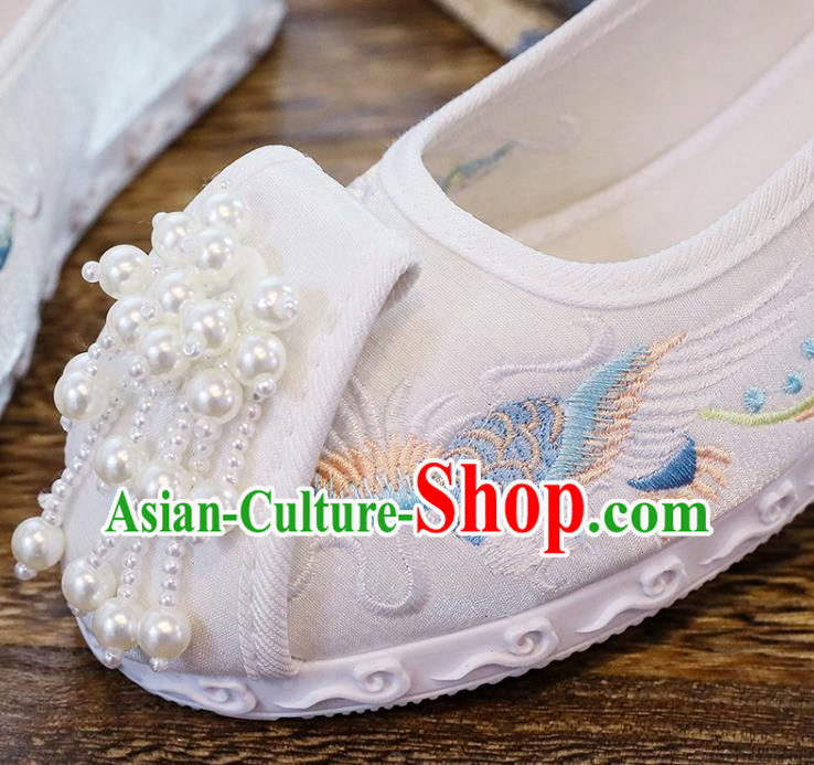 Chinese Traditional Hanfu White Cloth Shoes Classical Dance Shoes National Embroidery Phoenix Shoes Chinese Traditional Hanfu White Cloth Shoes Classical Dance Shoes National Embroidery Phoenix Shoes