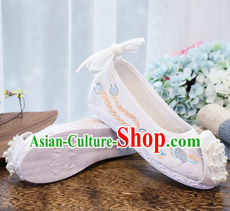 Chinese Traditional Hanfu White Cloth Shoes Classical Dance Shoes National Embroidery Phoenix Shoes Chinese Traditional Hanfu White Cloth Shoes Classical Dance Shoes National Embroidery Phoenix Shoes