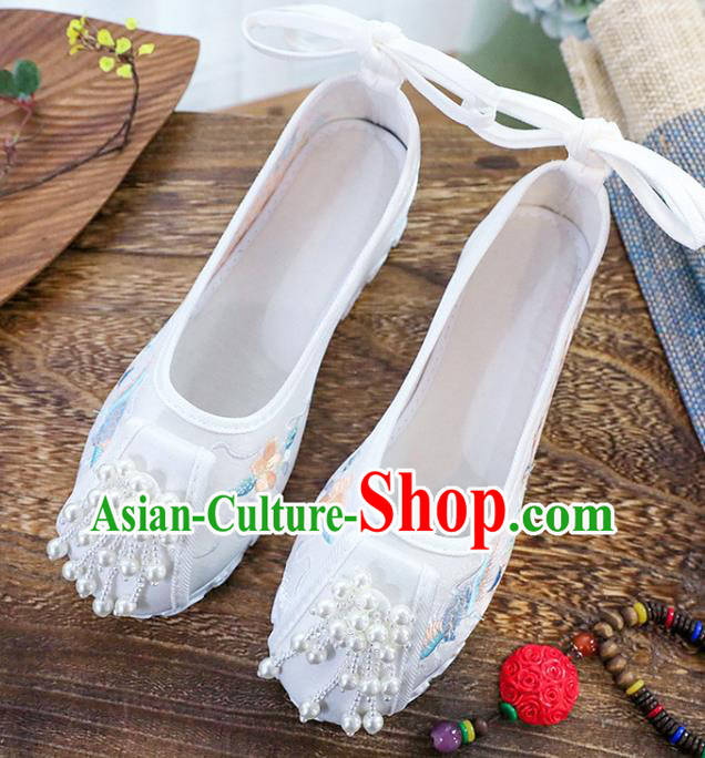 Chinese Traditional Hanfu White Cloth Shoes Classical Dance Shoes National Embroidery Phoenix Shoes Chinese Traditional Hanfu White Cloth Shoes Classical Dance Shoes National Embroidery Phoenix Shoes