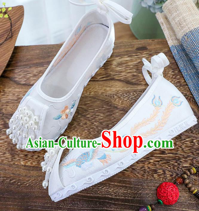 Chinese Traditional Hanfu White Cloth Shoes Classical Dance Shoes National Embroidery Phoenix Shoes Chinese Traditional Hanfu White Cloth Shoes Classical Dance Shoes National Embroidery Phoenix Shoes