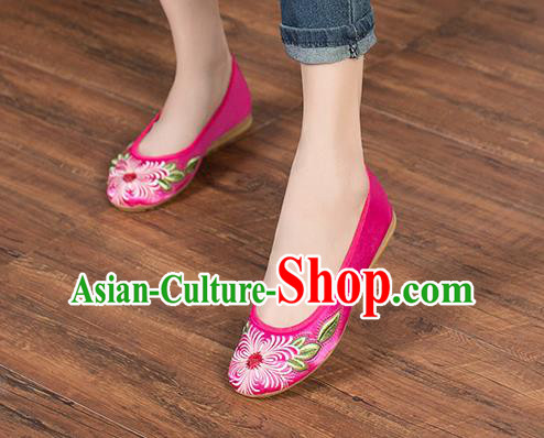 Chinese Classical Embroidered Shoes Traditional Rosy Satin Shoes National Folk Dance Shoes Chinese Classical Embroidered Shoes Traditional Rosy Satin Shoes National Folk Dance Shoes