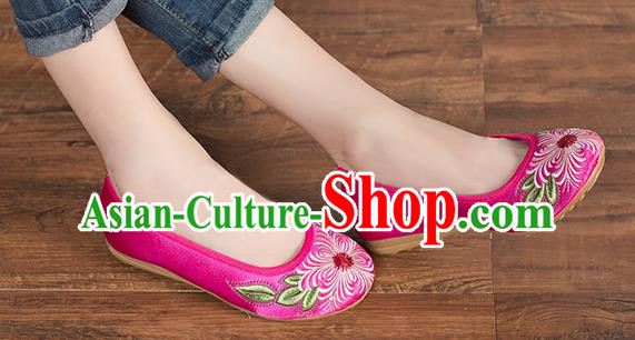 Chinese Classical Embroidered Shoes Traditional Rosy Satin Shoes National Folk Dance Shoes Chinese Classical Embroidered Shoes Traditional Rosy Satin Shoes National Folk Dance Shoes