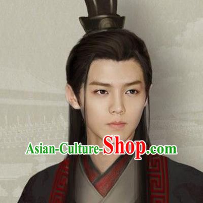 China Ancient Cosplay Swordsman Wigs Traditional Tang Dynasty Crown Prince Wiggery Headpiece