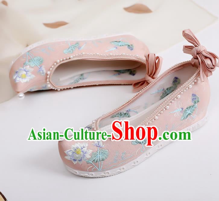 Chinese Traditional Woman Pink Cloth Shoes National Dance Shoes Classical Embroidery Lotus Shoes Chinese Traditional Woman Pink Cloth Shoes National Dance Shoes Classical Embroidery Lotus Shoes