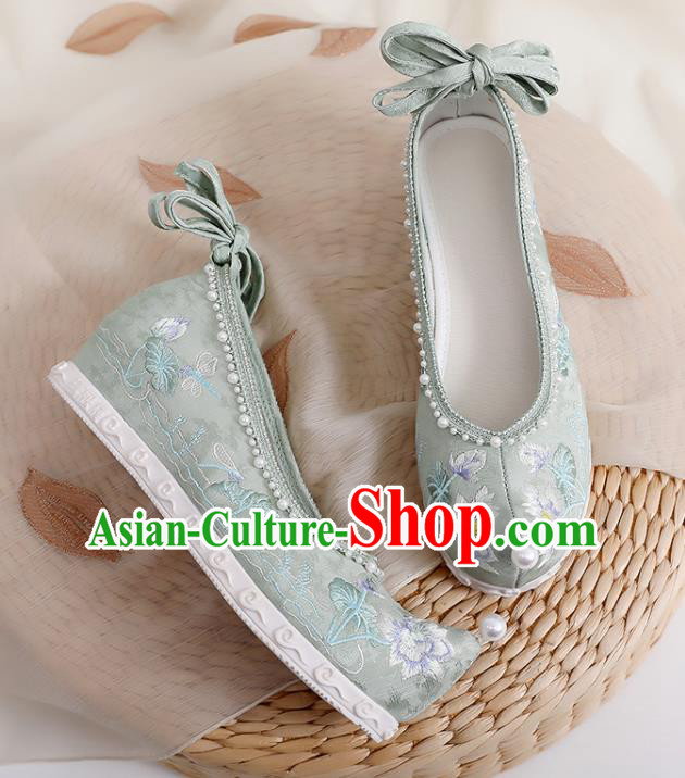 Chinese Embroidery Lotus Shoes Traditional Woman Green Cloth Shoes Classical Dance Shoes Chinese Embroidery Lotus Shoes Traditional Woman Green Cloth Shoes Classical Dance Shoes