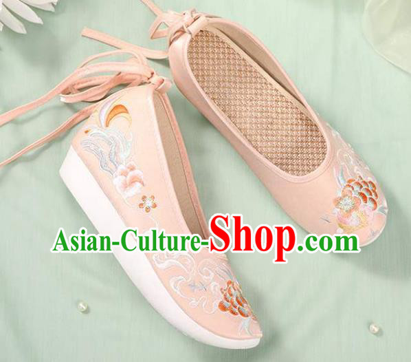 Chinese National Woman Footwear Traditional Beijing Pink Cloth Shoes Embroidery Peony Shoes Chinese National Woman Footwear Traditional Beijing Pink Cloth Shoes Embroidery Peony Shoes