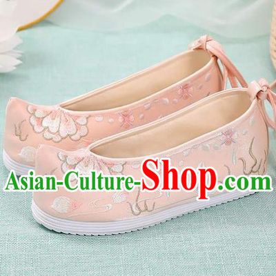 Chinese Traditional Hanfu Pink Cloth Shoes Classical Dance Shoes National Woman Embroidered Shoes