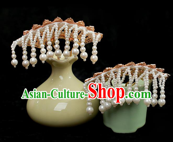 Chinese Ancient Palace Lady Golden Hairpin Traditional Tang Dynasty Court Tassel Hair Comb Chinese Ancient Palace Lady Golden Hairpin Traditional Tang Dynasty Court Tassel Hair Comb